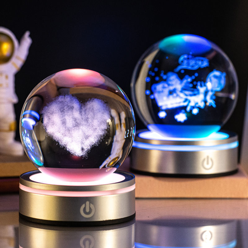 Crystal Ball Night Lamp Luminous Gradient Glass Decor 3D Light