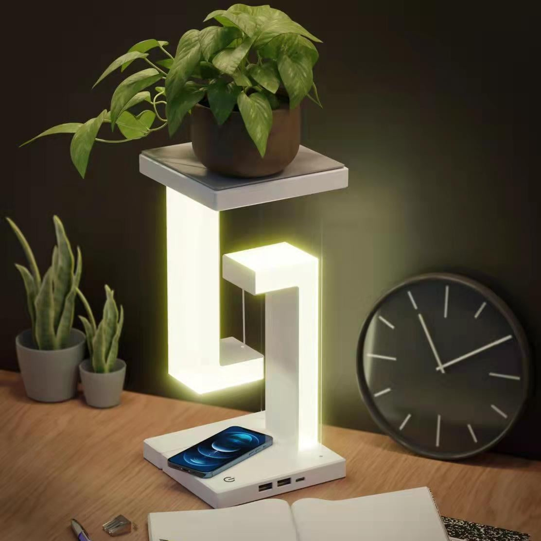 Wireless Charging Suspension Table Lamp Floating Balance Lamp WoodBk