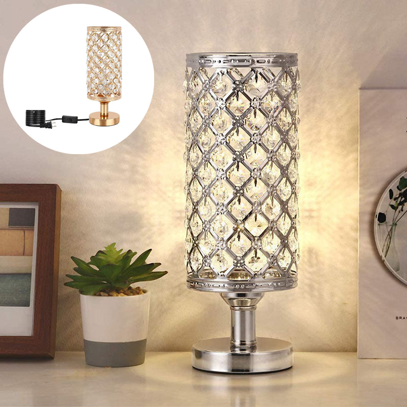 Modern Crystal Table Lamp  Bedside Decor Warm Gold Metal 12In