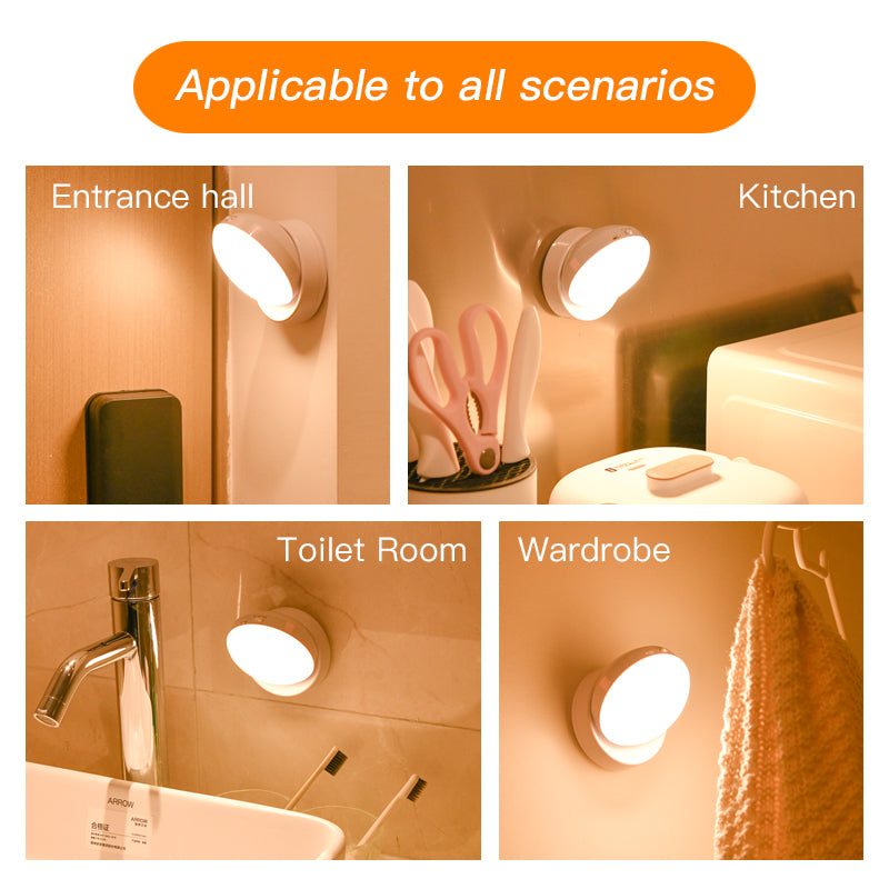 Rotating Motion Sensor Night Light LED Wardrobe Lamp White