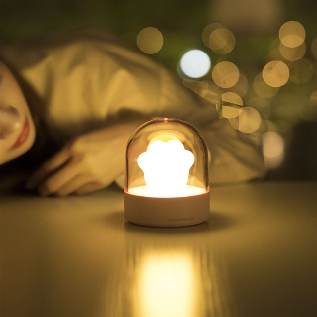 Cat Paw Night Light Music Box USB Rechargeable Warm Glow Lamp