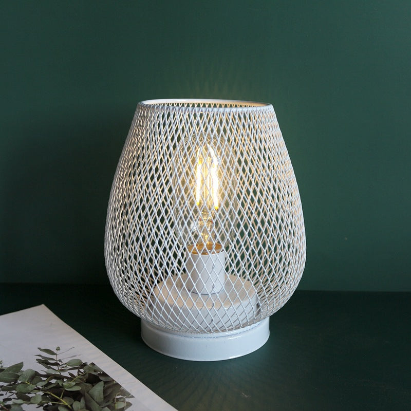 Retro Iron Art Table Lamp Battery Night Light Hollow Birdcage