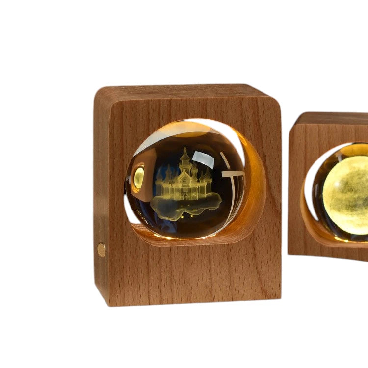 crystal ball night lamp wood base castle