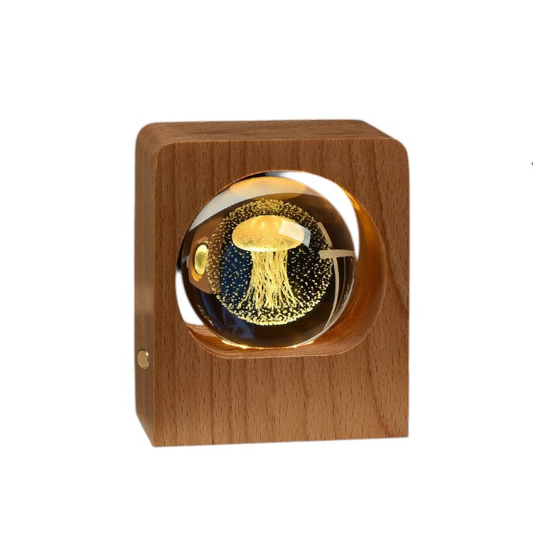 crystal ball night lamp wood base jellyfish