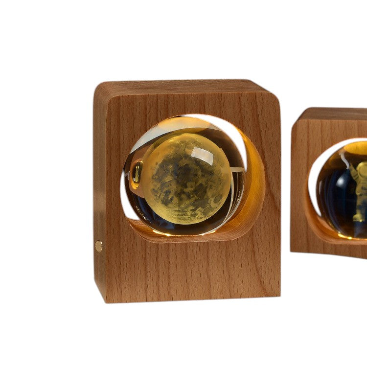 crystal ball night lamp wood base moon