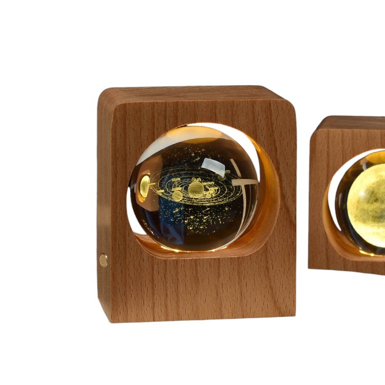 crystal ball night lamp wood base solar system