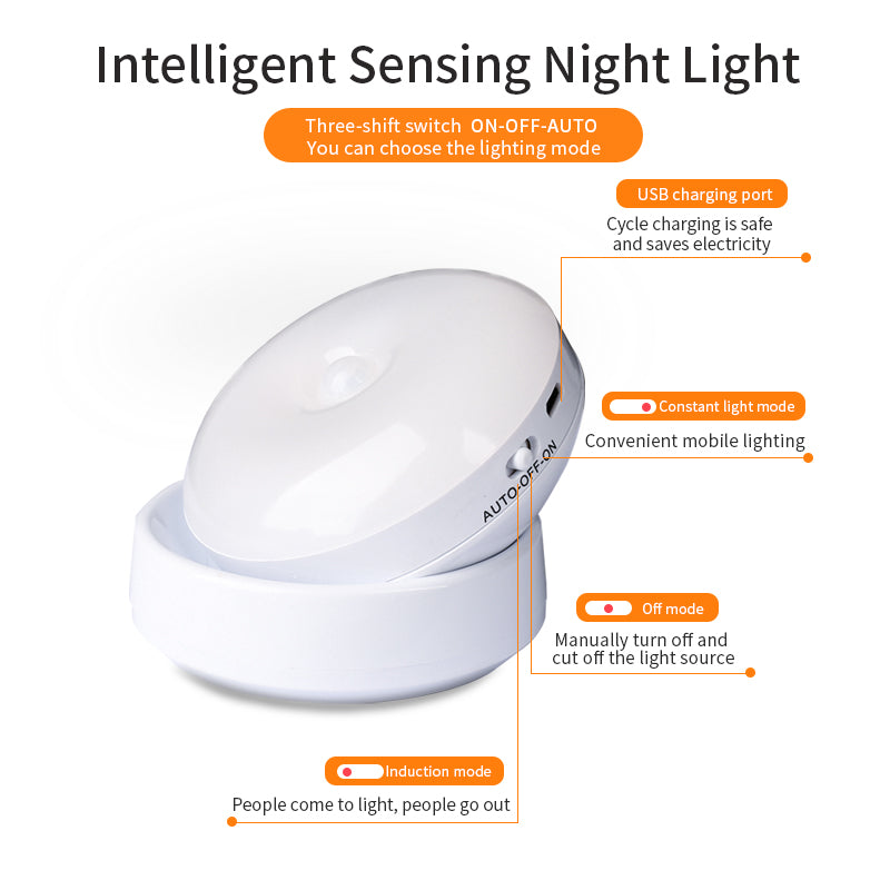 Rotating Motion Sensor Night Light LED Wardrobe Lamp White