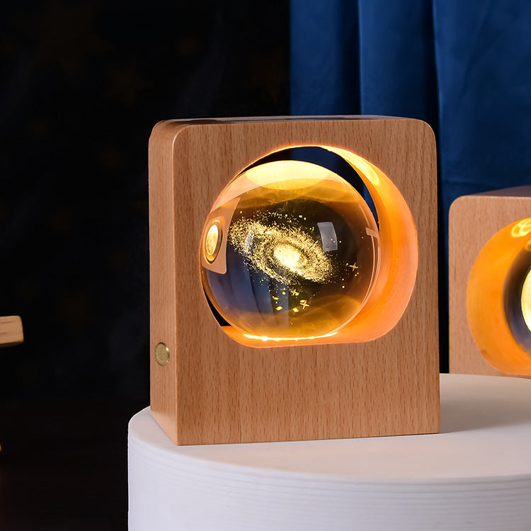 Crystal Ball Night Light Lamp 3D Elk Engraving Beech Wood USB